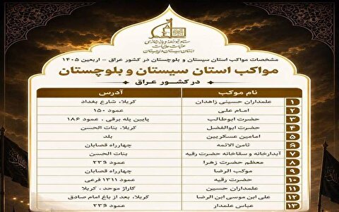 اعلام جزئیات فعالیت ۱۳ موکب سیستان‌وبلوچستان در عراق